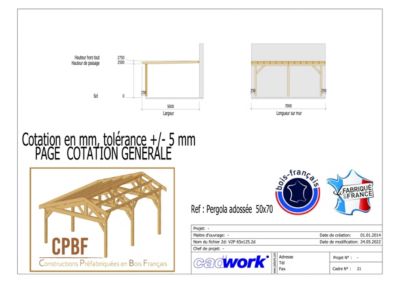 Carport pergola adossée 700cmx500cm Bois DOUGLAS Français label PEFC (Charpente-Auvent - Abri terrasse) surface 35 m²