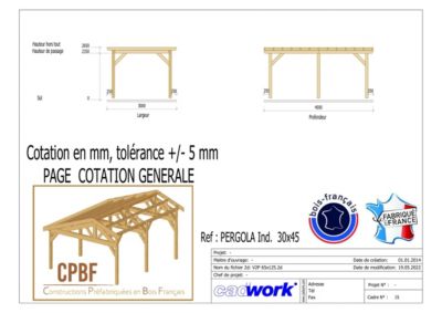 Carport pergola indépendante 450cmx350cm Bois DOUGLAS Français label PEFC (Charpente-Auvent - Abri terrasse) surface 1575 m²