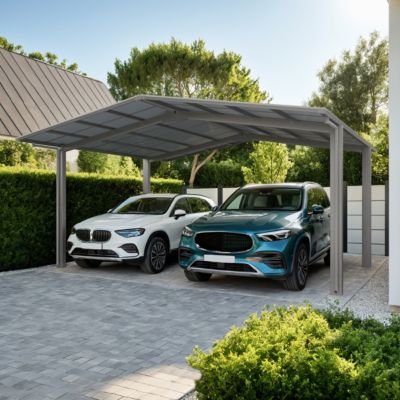 Carport simple avec 9 panneaux solaires - charge de toiture 100kgs/m² -  thermolaqué blanc - Ximax Standard Linea