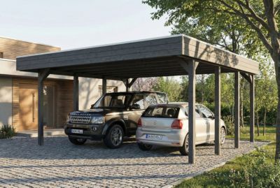 Carport SKAN HOLZ Friesland 546 x 555 cm, avec toit EPDM, gris ardoise