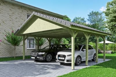 Carport SKAN HOLZ Wallgau 620 x 600 cm, imprégné vert, avec lattis