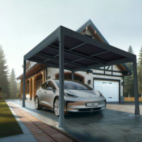 Carport solaire autoporté 1 pente - HIVA OA - 3200W à 6000W (Gris Anthracite - Longueur 3.615 x Avancée 4.628 m - 8 panneaux)