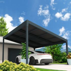 Carport solaire ENERGY 1 pente Gris anthracite 3,617x3,515m 2400W (Kit LED 2 cotés sur chemin de câble)