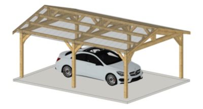 Carport SUR MESURE 2 pentes 450 cm x 6 poteaux, bois DOUGLAS Français  (Charpente en bois-auvent-abri voiture). Garantie 10 ans