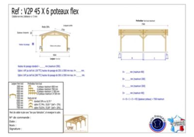 Carport SUR MESURE 2 pentes 450 cm x 6 poteaux, bois DOUGLAS Français  (Charpente en bois-auvent-abri voiture). Garantie 10 ans