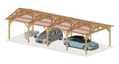 Carport SUR MESURE 2 pentes 700 cm x 10 poteaux, bois DOUGLAS Français  (Charpente en bois-auvent-abri voiture). Garantie 10 ans
