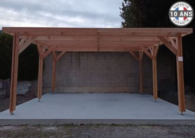 Carport toit plat, 300cmx550cm, bois DOUGLAS Français  (Charpente en bois-auvent-abri voiture) 17 m². Garantie 10 ans
