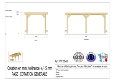 Carport toit plat, 300cmx550cm, bois DOUGLAS Français  (Charpente en bois-auvent-abri voiture) 17 m². Garantie 10 ans