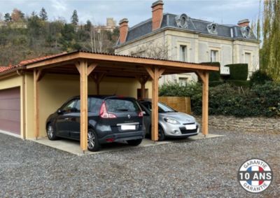 Carport toit plat, 550cmx550cm, bois DOUGLAS Français  (Charpente en bois-auvent-abri voiture) 31 m². Garantie 10 ans