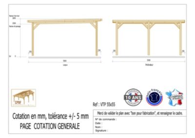 Carport toit plat, 550cmx550cm, bois DOUGLAS Français  (Charpente en bois-auvent-abri voiture) 31 m². Garantie 10 ans