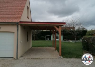 Carport toit plat adossé 350cmx750cm bois DOUGLAS français (charpente - auvent - abri camping-car). 26 m². Garantie 10 ans.