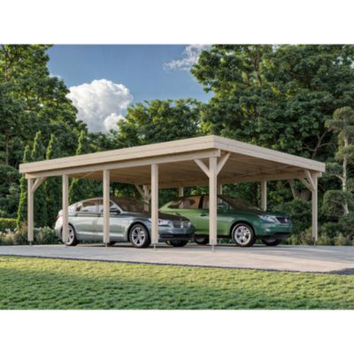 Carport toit plat en bois Palmako Karl 2 voitures 46,6 m²