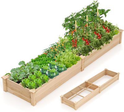 Carré Potager en Bois de pin,Carré Potager Surélevé avec 2 Bacs à Plantation et Cloisons,1 Bac Divisé en 4,228x62x25cm