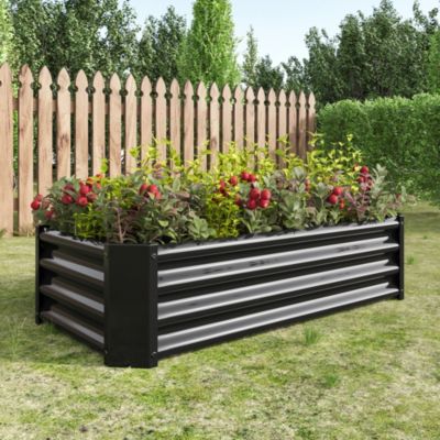 Carré potager surélevé 120x61x30 cm en métal noir sans fond