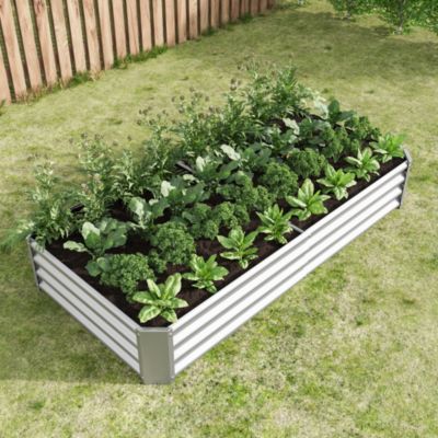 Carré potager surélevé 180x91x30 cm en métal argenté sans fond