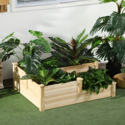 Carré potager surélevé 3 niveaux en bois naturel