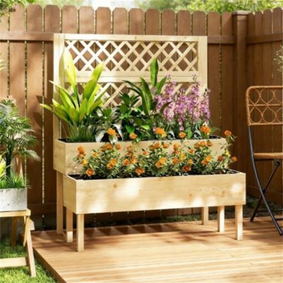 Carré potager sur pied 108 x 62 x 120 cm avec treillis en bois naturel