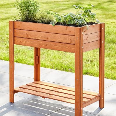 Carré potager sur pied en bois de pin massif avec étagère stable et toison intérieure 512 vernis