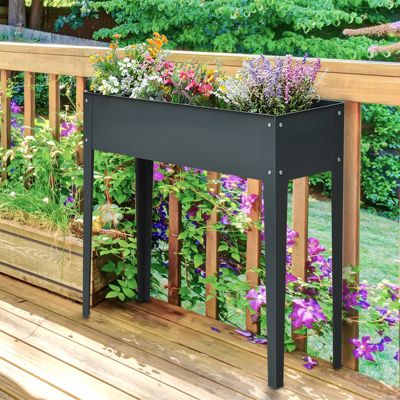 Carré potager sur pieds 100x30x80 cm en métal gris foncé avec 3 trous de drainage