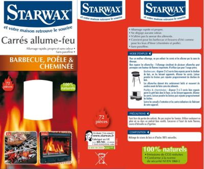 Carré allume-feu Barbecue & Cheminée Starwax vendu par 72 pièces
