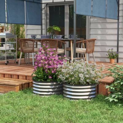 Carre potager en metal 60x60x30 cm lot de 2 bac de culture pour legumes et herbes jardin couleur argent avec fond ouver