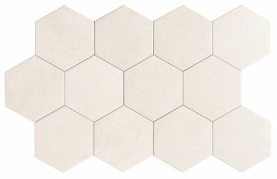 Carreau Hexagonal Effet Ciment. Grès Cérame Sol et Mur. Custom Ivoire 14x16cm