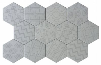 Carreau Hexagonal Effet Ciment. Grès Cérame Sol et Mur. Décor Custom Gris 14x16cm