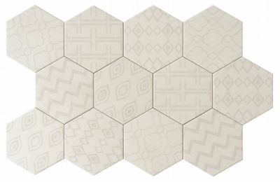 Carreau Hexagonal Effet Ciment. Grès Cérame Sol et Mur. Décor Custom Ivoire 14x16cm
