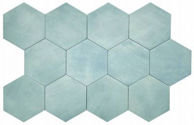 Carreau Hexagonal en Grès Cérame Effet Ciment. Série Denia Ciel 14x16 cm