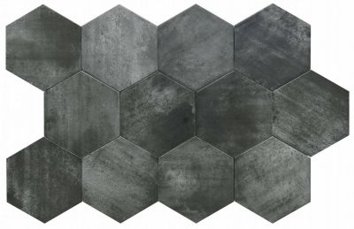 Carreau Hexagonal en Grès Cérame Effet Ciment. Série Denia Graphite 14x16 cm