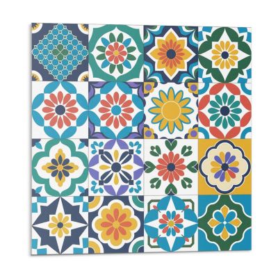 Carreau Vinyl Adhésif Wallfluent 20x20 cm Motifs Floraux Et Géométriques 20 pièces