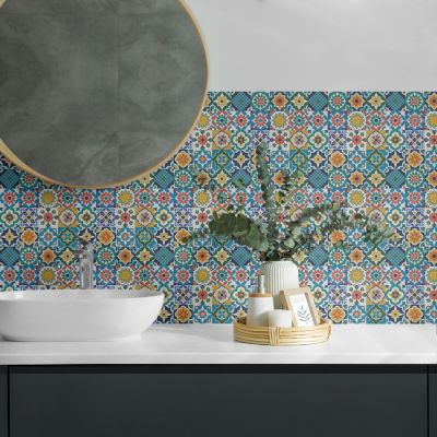 Carreau Vinyl Adhésif Wallfluent 20x20 cm Motifs Floraux Et Géométriques 20 pièces
