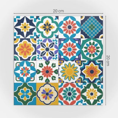 Carreau Vinyl Adhésif Wallfluent 20x20 cm Motifs Floraux Et Géométriques 20 pièces