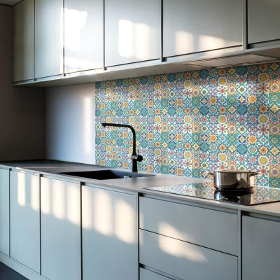 Carreau Vinyl Adhésif Wallfluent 20x20 cm Motifs Floraux Et Géométriques 20 pièces
