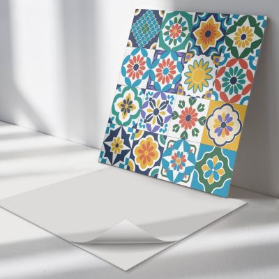 Carreau Vinyl Adhésif Wallfluent 20x20 cm Motifs Floraux Et Géométriques 20 pièces