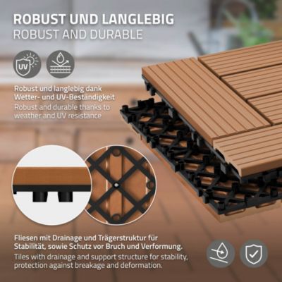 Carreaux de sol WPC 30x30cm 1 m² mosaïque pour jardin piscine patio marron clair