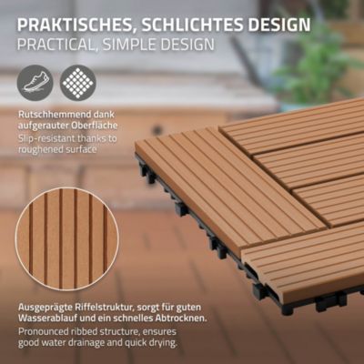 Carreaux de sol WPC 30x30cm 1 m² mosaïque pour jardin piscine patio marron clair