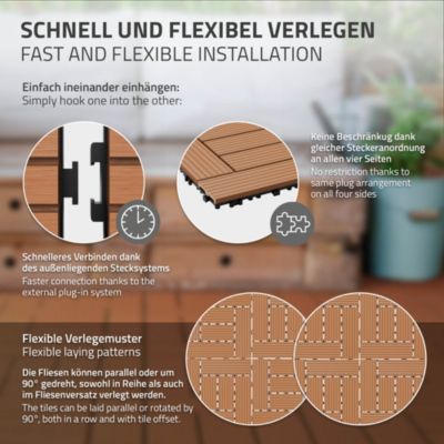 Carreaux de sol WPC 30x30cm 1 m² mosaïque pour jardin piscine patio marron clair