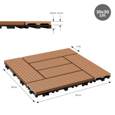 Carreaux de sol WPC 30x30cm 1 m² mosaïque pour jardin piscine patio marron clair