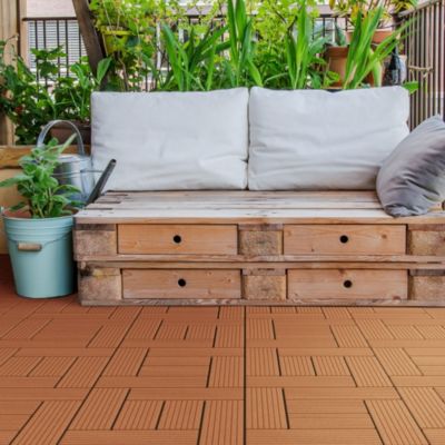 Carreaux de sol WPC 30x30cm 1 m² mosaïque pour jardin piscine patio marron clair