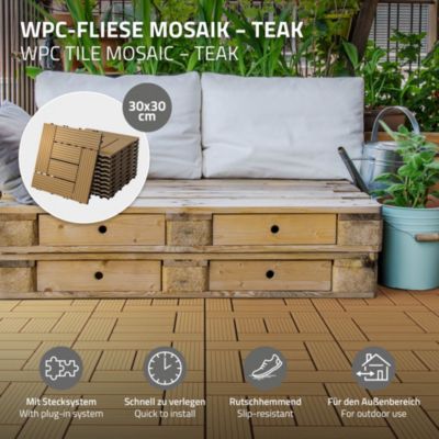 Carreaux de sol WPC 30x30cm 2m² pour terrasse jardin piscine patio mosaïque teck