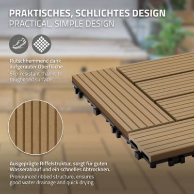 Carreaux de sol WPC 30x30cm 2m² pour terrasse jardin piscine patio mosaïque teck