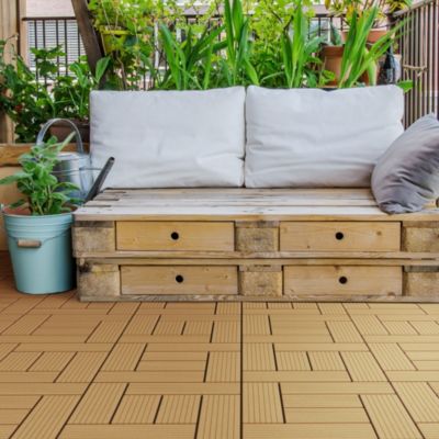 Carreaux de sol WPC 30x30cm 2m² pour terrasse jardin piscine patio mosaïque teck