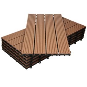 Carreaux de sol WPC 60x30cm 1m² aspect de bois jardin piscine patio marron clair