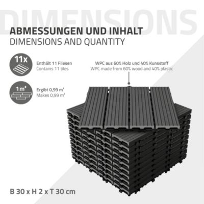 Carreaux de sol WPC WPC 30x30cm 5m² carrelage revêtement de sol anthracite