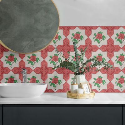 Carreaux De Vinyle Auto-Adhésifs Wallfluent 20x20 cm Composition Florale Dans Un Cadre 20 pièces