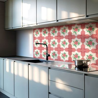 Carreaux De Vinyle Auto-Adhésifs Wallfluent 20x20 cm Composition Florale Dans Un Cadre 20 pièces