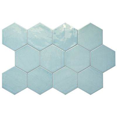 Carreaux Hexagonaux en Grès Cérame Brillant. Arte Bleu 14x16cm