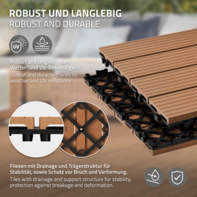 Carreaux terrasse dalles 30x30cm 2m² carrelage jardin aspect bois marron clair