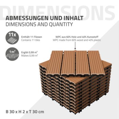 Carreaux terrasse dalles 30x30cm 2m² carrelage jardin aspect bois marron clair